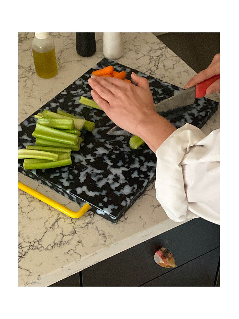 Large Black and White with Yellow Handle Cutting Board by Fredericks & Mae