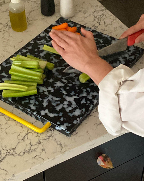 Large Black and White with Yellow Handle Cutting Board by Fredericks & Mae