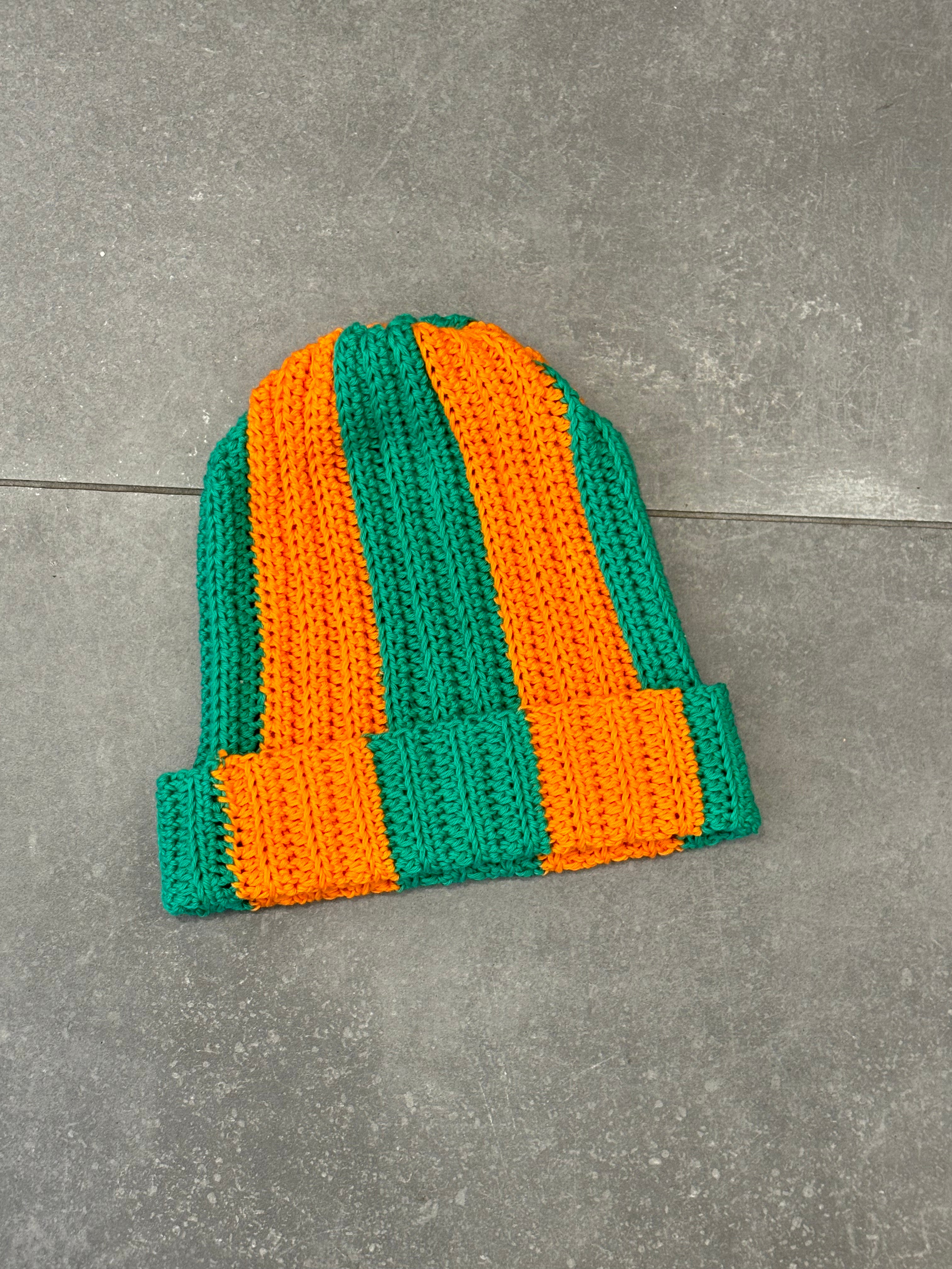 Persimmon and Malachite Crochet Beanie