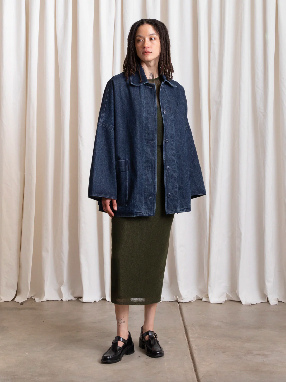 Oversized Shirt Jacket in Dark Denim
