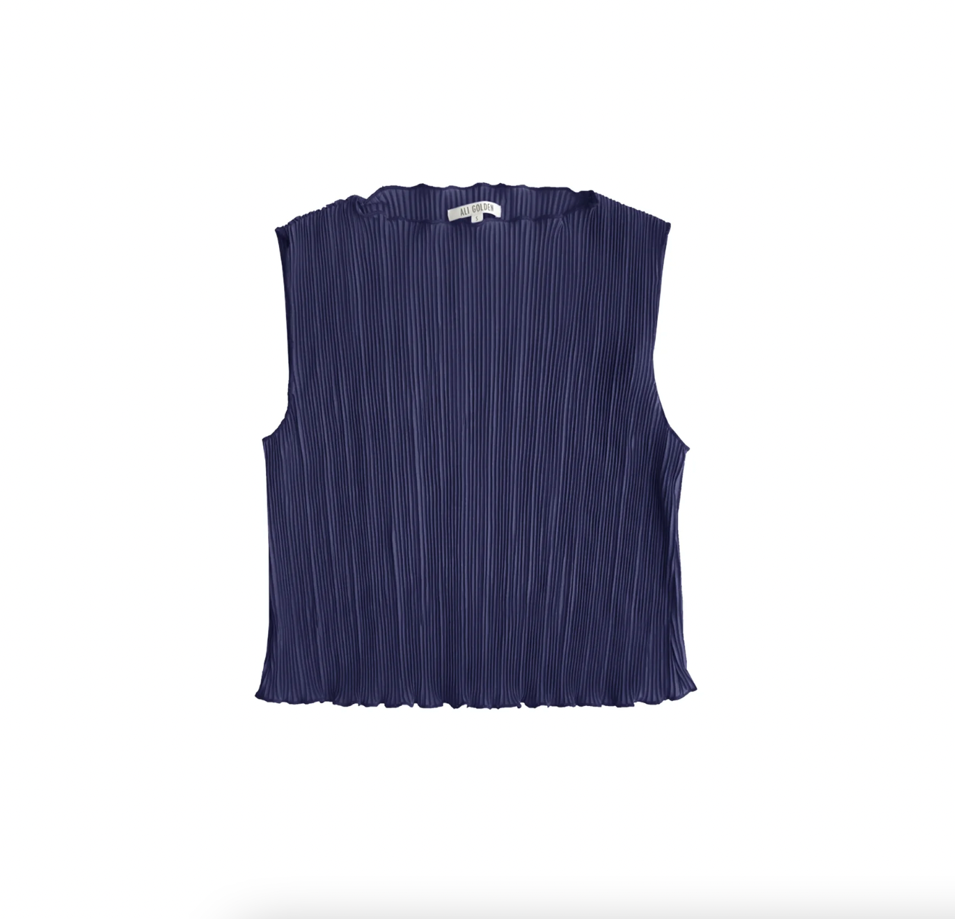High Neck Pleated Tank in Navy