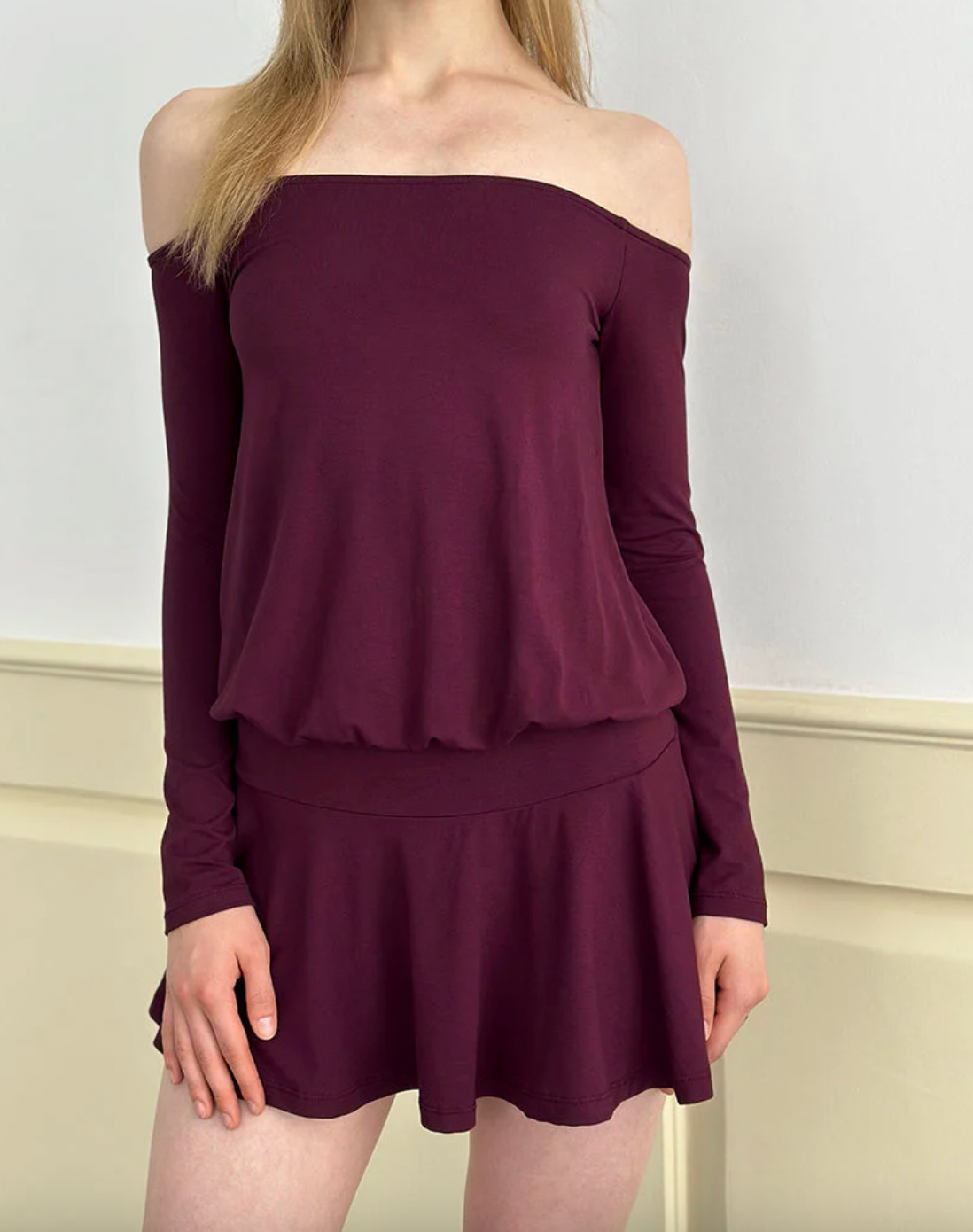 Somiah Bardot Mini Dress in Deep Purple