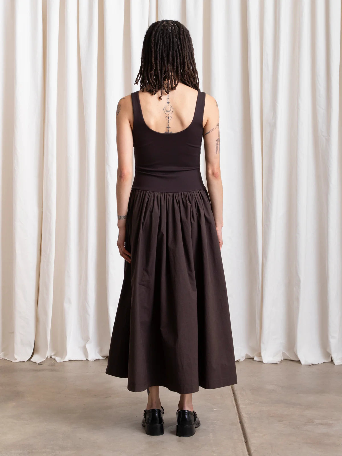 Mixed Fabric Dress in Muted Eggplant