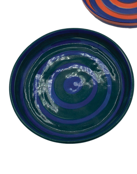 Plate Bowl in Blue and Green Stripe