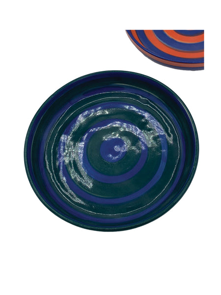 Plate Bowl in Blue and Green Stripe