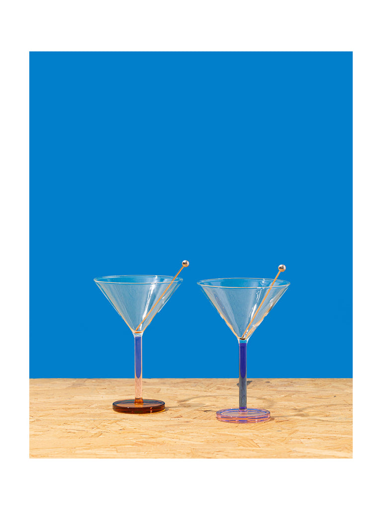 Piano Cocktail Set in Blue Note Martini (Pink & Blue Stems)