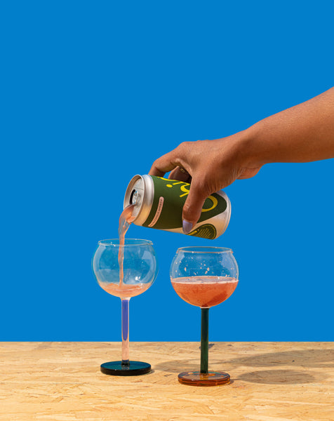 Bilboquet Wine Glass Set in Golden Hour (Green & Pink Stems)