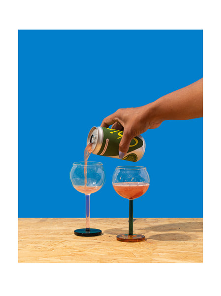 Bilboquet Wine Glass Set in Golden Hour (Green & Pink Stems)